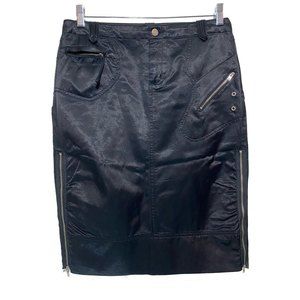BCBG MAXAZRIA Satin Pencil Skirt  Zipper Accents Size 10 Black